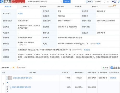 螞蟻集團投資成立螞蟻星服科技公司，拓展信息咨詢服務新領域